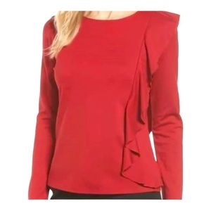 ❤️Halogen Red Long Sleeve Ruffle Top -Medium